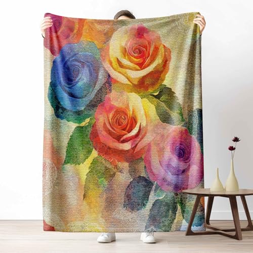 Kuscheldecke für den Winter, Warme Blumen Rose Fleecedecke für Kalte Tage Aquarell Blüte Flanelldecke Ölgemälde Pflanze Sofadecke Flauschig Weich für Bett Couch, 150x200 cm Kuscheldecke für den Winter, Warme Blumen Rose Fleecedecke für Kalte Tage Aquarell Blüte Flanelldecke Ölgemälde Pflanze Sofadecke Flauschig Weich für Bett Couch, 150x200 cm von LLponhg