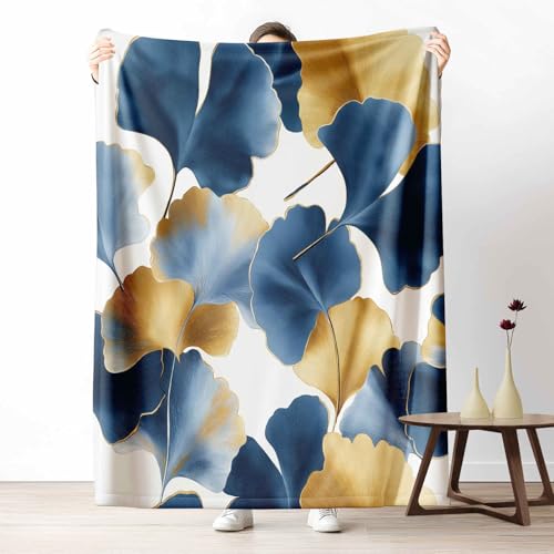 Kuscheldecke für den Winter, Warme Botanisch Pflanze Fleecedecke für Kalte Tage Modern Blatt Flanelldecke Natur Ginkgo Sofadecke Flauschig Weich für Bett Couch, 150x200 cm von LLponhg