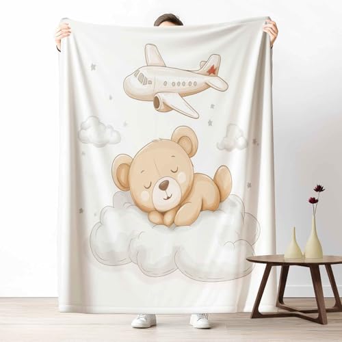 Kuscheldecke für den Winter, Warme Cartoon Bär Fleecedecke für Kalte Tage Niedlich Flugzeug Flanelldecke Kinderzimmer Wolke Sofadecke Flauschig Weich für Bett Couch, 150x200 cm Kuscheldecke für den Winter, Warme Cartoon Bär Fleecedecke für Kalte Tage Niedlich Flugzeug Flanelldecke Kinderzimmer Wolke Sofadecke Flauschig Weich für Bett Couch, 150x200 cm von LLponhg