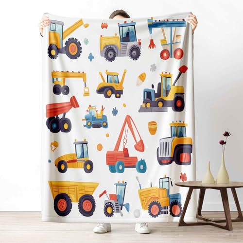 Kuscheldecke für den Winter, Warme Cartoon Bagger Fleecedecke für Kalte Tage Kinder LKW Flanelldecke Zeichentrickfiguren Traktor Sofadecke Flauschig Weich für Bett Couch, 150x200 cm von LLponhg