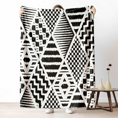 Kuscheldecke für den Winter, Warme Ethnischer Stil Geometrisch Fleecedecke für Kalte Tage Aztekenmuster Raute Flanelldecke Patchwork Quadrat Sofadecke Flauschig Weich für Bett Couch, 150x200 cm von LLponhg