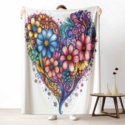 Kuscheldecke für den Winter, Warme Geblümt Blumen Hintergrund Fleecedecke für Kalte Tage Bunt Herzform Flanelldecke Handgezeichnet Märchen Sofadecke Flauschig Weich für Bett Couch, 150x200 cm Kuscheldecke für den Winter, Warme Geblümt Blumen Hintergrund Fleecedecke für Kalte Tage Bunt Herzform Flanelldecke Handgezeichnet Märchen Sofadecke Flauschig Weich für Bett Couch, 150x200 cm von LLponhg