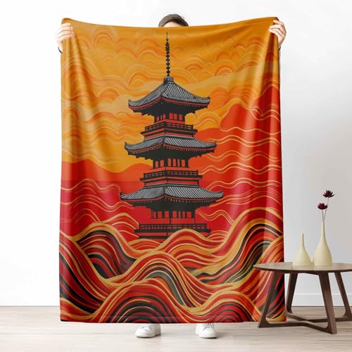 Kuscheldecke für den Winter, Warme Japanische Pagode Fleecedecke für Kalte Tage Nautisch Welle Flanelldecke Landschaft Sonnenaufgang Sofadecke Flauschig Weich für Bett Couch, 150x200 cm Kuscheldecke für den Winter, Warme Japanische Pagode Fleecedecke für Kalte Tage Nautisch Welle Flanelldecke Landschaft Sonnenaufgang Sofadecke Flauschig Weich für Bett Couch, 150x200 cm von LLponhg