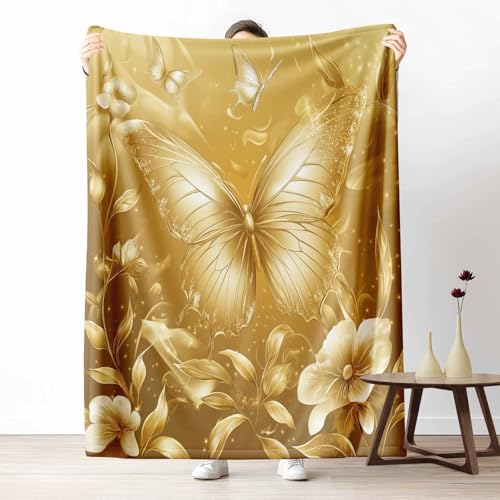 Kuscheldecke für den Winter, Warme Luxuriöse Schmetterling Fleecedecke für Kalte Tage Blumenpflanzen Blatt Flanelldecke Ölgemälde Gold Sofadecke Flauschig Weich für Bett Couch, 150x200 cm Kuscheldecke für den Winter, Warme Luxuriöse Schmetterling Fleecedecke für Kalte Tage Blumenpflanzen Blatt Flanelldecke Ölgemälde Gold Sofadecke Flauschig Weich für Bett Couch, 150x200 cm von LLponhg
