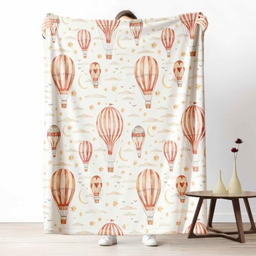 Kuscheldecke für den Winter, Warme Märchen Heißluftballon Fleecedecke für Kalte Tage Weltraum Stern Flanelldecke Süß Wolke Sofadecke Flauschig Weich für Bett Couch, 150x200 cm von LLponhg