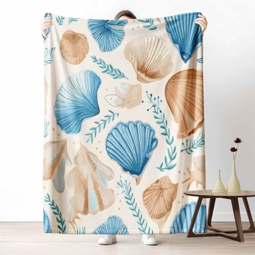 Kuscheldecke für den Winter, Warme Nautisch Hülse Fleecedecke für Kalte Tage Küsten Seestern Flanelldecke Strand Muschel Sofadecke Flauschig Weich für Bett Couch, 150x200 cm von LLponhg
