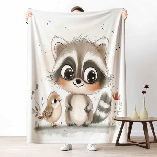 Kuscheldecke für den Winter, Warme Niedlich Waschbär Fleecedecke für Kalte Tage Cartoon Vogel Flanelldecke Aquarell Tier Sofadecke Flauschig Weich für Bett Couch, 150x200 cm Kuscheldecke für den Winter, Warme Niedlich Waschbär Fleecedecke für Kalte Tage Cartoon Vogel Flanelldecke Aquarell Tier Sofadecke Flauschig Weich für Bett Couch, 150x200 cm von LLponhg