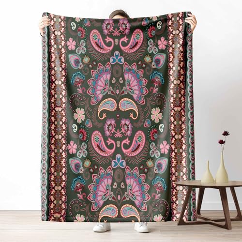 Kuscheldecke für den Winter, Warme Paisley Muster Fleecedecke für Kalte Tage Bohemian Blume Flanelldecke Ethnischer Rand Sofadecke Flauschig Weich für Bett Couch, 150x200 cm Kuscheldecke für den Winter, Warme Paisley Muster Fleecedecke für Kalte Tage Bohemian Blume Flanelldecke Ethnischer Rand Sofadecke Flauschig Weich für Bett Couch, 150x200 cm von LLponhg