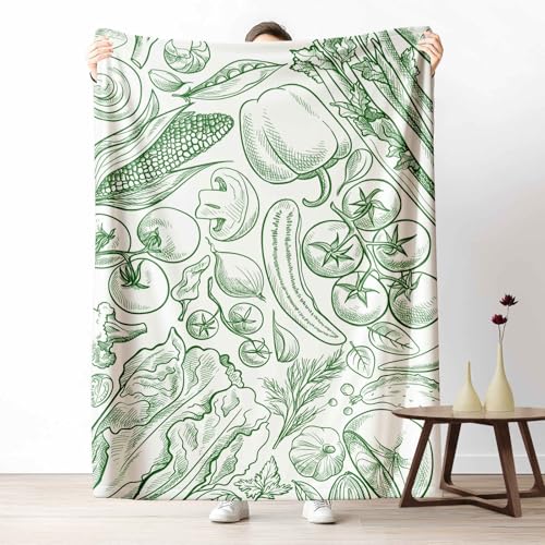 Kuscheldecke für den Winter, Warme Skizze Gemüse Fleecedecke für Kalte Tage Handgezeichnet Essen Flanelldecke Grün Küche Sofadecke Flauschig Weich für Bett Couch, 150x200 cm Kuscheldecke für den Winter, Warme Skizze Gemüse Fleecedecke für Kalte Tage Handgezeichnet Essen Flanelldecke Grün Küche Sofadecke Flauschig Weich für Bett Couch, 150x200 cm von LLponhg