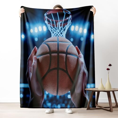Kuscheldecke für den Winter, Warme Sport Basketball Fleecedecke für Kalte Tage Athlet Ball Flanelldecke Modern Spiel Sofadecke Flauschig Weich für Bett Couch, 150x200 cm von LLponhg