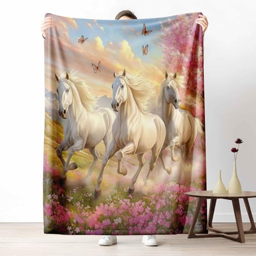 Kuscheldecke für den Winter, Warme Tier Pferd Fleecedecke für Kalte Tage Blumen Schmetterling Flanelldecke Pastoral Wiese Sofadecke Flauschig Weich für Bett Couch, 150x200 cm Kuscheldecke für den Winter, Warme Tier Pferd Fleecedecke für Kalte Tage Blumen Schmetterling Flanelldecke Pastoral Wiese Sofadecke Flauschig Weich für Bett Couch, 150x200 cm von LLponhg