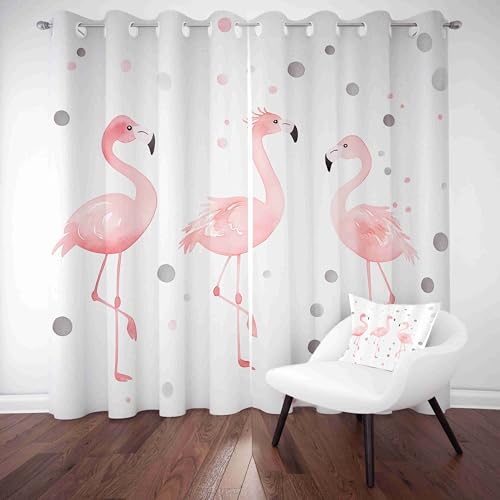 LLponhg Animalprint-Flamingo Verdunkelungsvorhang Grau Vorhang Blickdicht Vorhänge mit Ösen Schlafzimmer Kinderzimmer, Verdunklungsvorhänge H260 x B140 cm (2er Pack) von LLponhg