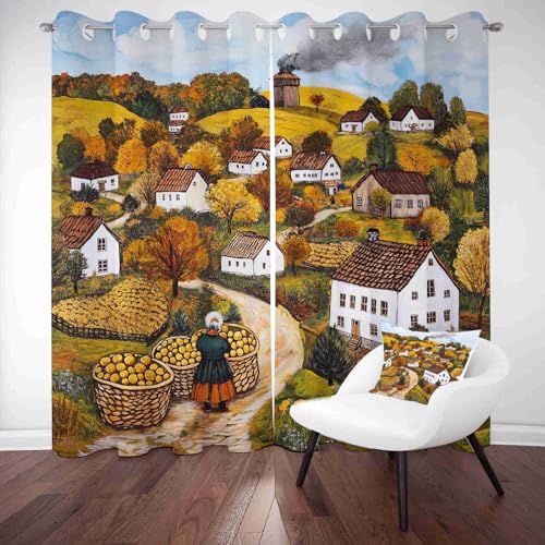 LLponhg Gardinen Landweg-Design Blickdicht mit Ösen Vorhang Schlafzimmer & Wohnzimmer Verdunkelnde Salbeigelb Thermo-Vorhänge für Fenster 2er Pack 229x168 cm LLponhg Gardinen Landweg-Design Blickdicht mit Ösen Vorhang Schlafzimmer & Wohnzimmer Verdunkelnde Salbeigelb Thermo-Vorhänge für Fenster 2er Pack 229x168 cm von LLponhg