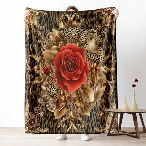 LLponhg Kinder Kuscheldecke Barock Rose Fleecedecke Bunt & Flauschig, Weiche Luxuriöse Leopardenmuster Sofadecke Tiermuster Tiger Wohndecke als Geschenk für Jungen Mädchen 200x220 cm von LLponhg