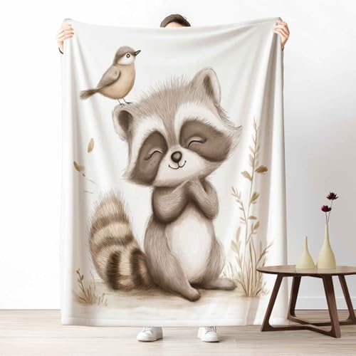LLponhg Kinder Kuscheldecke Cartoon Waschbär Fleecedecke Bunt & Flauschig, Weiche Tier Vogel Sofadecke Waldtiere Skizze Wohndecke als Geschenk für Jungen Mädchen 200x220 cm von LLponhg