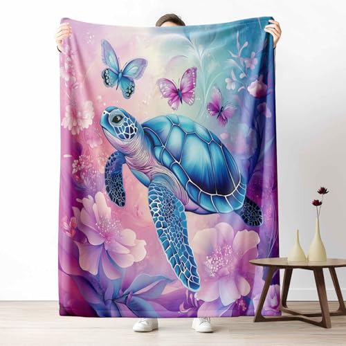 LLponhg Kinder Kuscheldecke Märchen Meeresschildkröten Fleecedecke Bunt & Flauschig, Weiche Fantasy Schmetterling Sofadecke Aquarell Blumen Wohndecke als Geschenk für Jungen Mädchen 200x220 cm von LLponhg