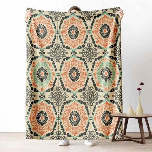 LLponhg Kinder Kuscheldecke Marokkanisch Fliesen Fleecedecke Bunt & Flauschig, Weiche Rustikal Medaillon Sofadecke Retro Geometrisch Wohndecke als Geschenk für Jungen Mädchen 200x220 cm von LLponhg