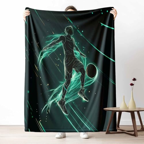 LLponhg Kinder Kuscheldecke Sport Basketball Fleecedecke Bunt & Flauschig, Weiche Zukunft Spieler Sofadecke Abstrakt Linie Wohndecke als Geschenk für Jungen Mädchen 200x220 cm von LLponhg