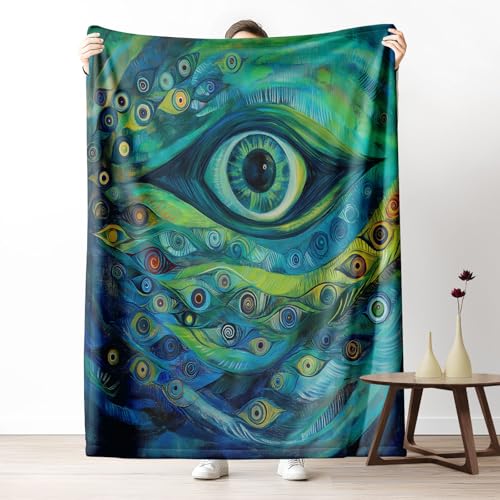 LLponhg Kinderdecke Fantastisches Auge & Pfau - Gefieder Kuschelige Fleecedecke für Jungen Pfau - Gefieder - Augen Kuscheldecke 180x230 cm, Geburtstagsgeschenk für Kinder Türkis Weiche Sofadecke von LLponhg
