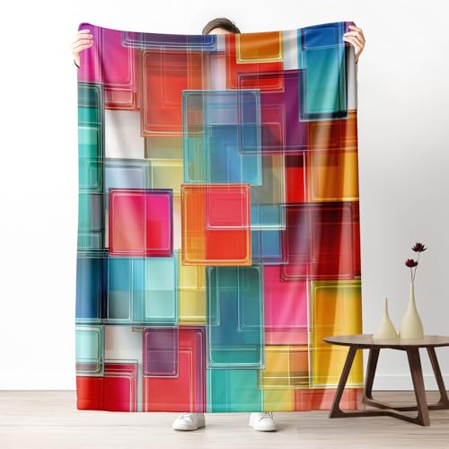 LLponhg Kinderdecke Geometrische Farbblock Kuschelige Fleecedecke für Jungen Geschichtetes Fragment Kuscheldecke 180x230 cm, Geburtstagsgeschenk für Kinder Kardinalrot Weiche Sofadecke von LLponhg