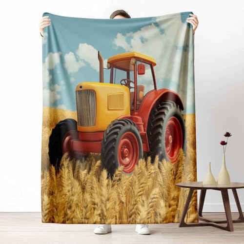 LLponhg Kuscheldecke 150x200 Landhausstil Traktor Flauschige Couchdecke mit 3D Effekt Bauernhaus Feld Plaid als Sofadecke oder Bettüberwurf Pastoral Landschaft Weich & Waschbar 220x240 cm von LLponhg