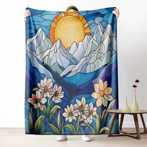 LLponhg Kuscheldecke 150x200 Mosaik Berg Flauschige Couchdecke mit 3D Effekt Geometrie Blume Plaid als Sofadecke oder Bettüberwurf Natur Sonnenaufgang Weich & Waschbar 220x240 cm von LLponhg
