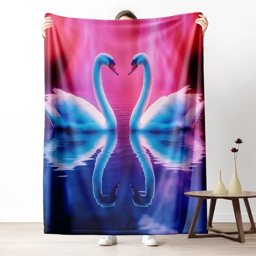 LLponhg Kuscheldecke 150x200 Tier Schwan Flauschige Couchdecke mit 3D Effekt Liebe Paar Plaid als Sofadecke oder Bettüberwurf Romantisch See Weich & Waschbar 220x240 cm von LLponhg