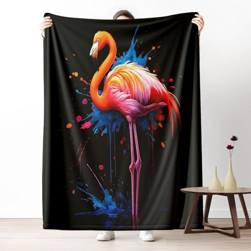 LLponhg Kuscheldecke für Kinder Lebhafte Flamingo-Illustration Fleecedecke 70x100 cm, Weich Flauschig Abstrakte Spritzertextur Wohndecke als Geschenk Magenta Sofadecke Tagesdecke für Sofa Bett von LLponhg