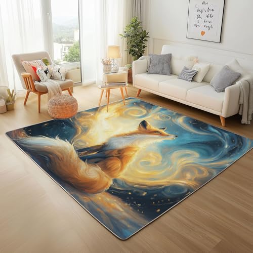 LLponhg Niedlich Fuchs Teppich Flauschig Weich rutschfest,Cartoon Tier Teppich Kurzflor Waschbar,Fantasie Hintergrund Teppich für Schlafzimmer Wohnzimmer Bodendekoration, 80 x 150 cm von LLponhg