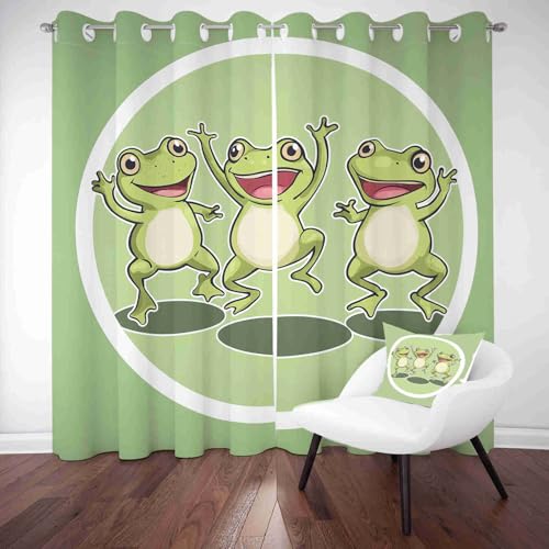 LLponhg Vorhänge Blickdicht Verspielte Frösche-Illustration Verdunkelnde Gardinen mit Ösen für FensterMoosgrün Thermo Blackout Kinderzimmer & Schlafzimmer 2er Pack H214 x B91.5 cm LLponhg Vorhänge Blickdicht Verspielte Frösche-Illustration Verdunkelnde Gardinen mit Ösen für FensterMoosgrün Thermo Blackout Kinderzimmer & Schlafzimmer 2er Pack H214 x B91.5 cm von LLponhg