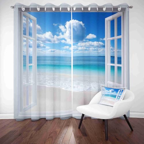 LLponhg Vorhang mit Ösen Küstenfenster-Illusion Blickdicht Verdunklungsvorhänge Thermo für Wohnzimmer Fenster Meeresblau Gardinen Schlafzimmer Kinderzimmer verdunkelnd 2er Pack H230 x B117 cm LLponhg Vorhang mit Ösen Küstenfenster-Illusion Blickdicht Verdunklungsvorhänge Thermo für Wohnzimmer Fenster Meeresblau Gardinen Schlafzimmer Kinderzimmer verdunkelnd 2er Pack H230 x B117 cm von LLponhg