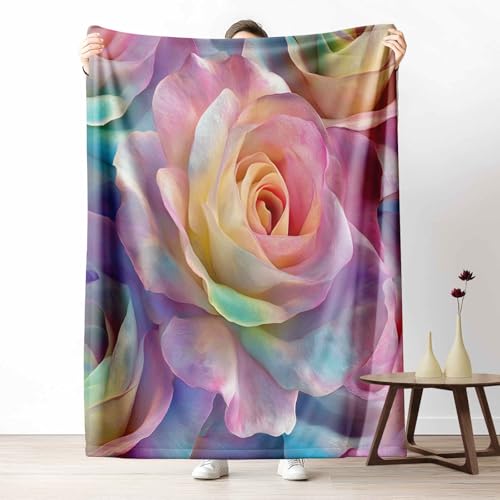 LLponhg Wohndecke mit 3D Druck Aquarell Rose Flauschige Tagesdecke für das Schlafzimmer Blumen Blüte Kuscheldecke als Überwurf für Sofa Bunt Blume Flanell & Sherpa Mix Weich, 180x230 cm von LLponhg