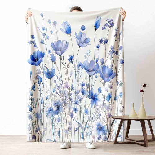 LLponhg Wohndecke mit 3D Druck Blau Wildblumen Flauschige Tagesdecke für das Schlafzimmer Aquarell Blume Kuscheldecke als Überwurf für Sofa Blumen Pflanze Flanell & Sherpa Mix Weich, 180x230 cm LLponhg Wohndecke mit 3D Druck Blau Wildblumen Flauschige Tagesdecke für das Schlafzimmer Aquarell Blume Kuscheldecke als Überwurf für Sofa Blumen Pflanze Flanell & Sherpa Mix Weich, 180x230 cm von LLponhg