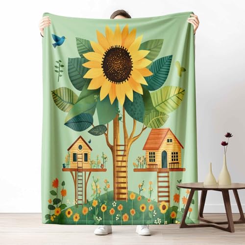 LLponhg Wohndecke mit 3D Druck Cartoon Baumhaus Flauschige Tagesdecke für das Schlafzimmer Garten Sonnenblume Kuscheldecke als Überwurf für Sofa Kinder Blume Flanell & Sherpa Mix Weich, 180x230 cm LLponhg Wohndecke mit 3D Druck Cartoon Baumhaus Flauschige Tagesdecke für das Schlafzimmer Garten Sonnenblume Kuscheldecke als Überwurf für Sofa Kinder Blume Flanell & Sherpa Mix Weich, 180x230 cm von LLponhg