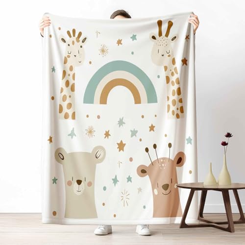LLponhg Wohndecke mit 3D Druck Cartoon Giraffe Flauschige Tagesdecke für das Schlafzimmer Niedlich Bär Kuscheldecke als Überwurf für Sofa Tier Regenbogen Flanell & Sherpa Mix Weich, 180x230 cm von LLponhg