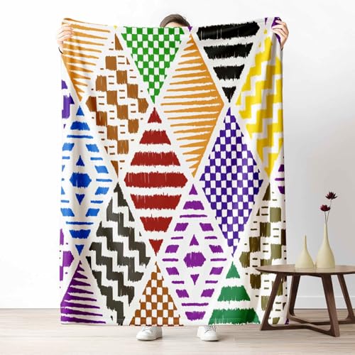LLponhg Wohndecke mit 3D Druck Ethnischer Stil Geometrisch Flauschige Tagesdecke für das Schlafzimmer Aztekenmuster Raute Kuscheldecke als Überwurf für Sofa Bohemian Dreieck Flanell Weich, 180x230 cm von LLponhg