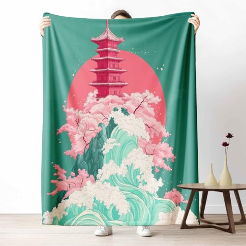 LLponhg Wohndecke mit 3D Druck Japanische Fuji Flauschige Tagesdecke für das Schlafzimmer Natur Welle Kuscheldecke als Überwurf für Sofa Aquarell Kirschblüten Flanell & Sherpa Mix Weich, 180x230 cm LLponhg Wohndecke mit 3D Druck Japanische Fuji Flauschige Tagesdecke für das Schlafzimmer Natur Welle Kuscheldecke als Überwurf für Sofa Aquarell Kirschblüten Flanell & Sherpa Mix Weich, 180x230 cm von LLponhg