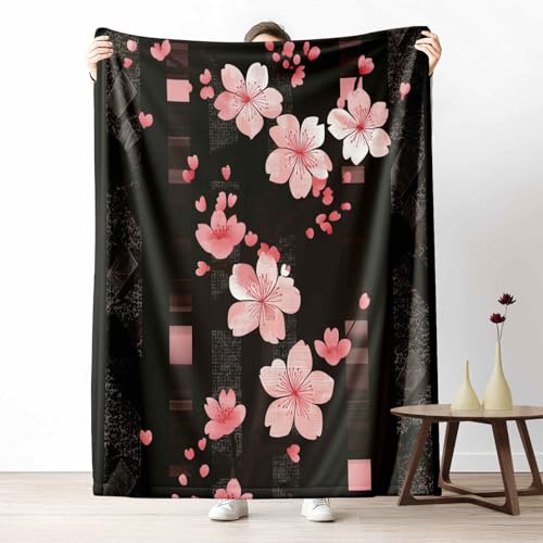 LLponhg Wohndecke mit 3D Druck Japanische Stil Kirschblüten Flauschige Tagesdecke für das Schlafzimmer Asiatischer Stil Blume Kuscheldecke als Überwurf für Sofa Flanell Weich, 180x230 cm von LLponhg