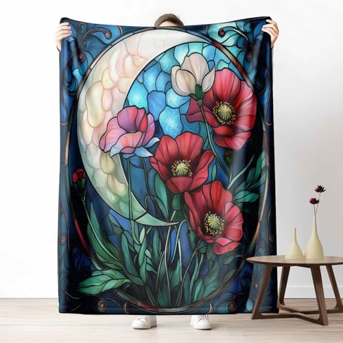 LLponhg Wohndecke mit 3D Druck Mosaik Mohn Flauschige Tagesdecke für das Schlafzimmer Jugendstil Mond Kuscheldecke als Überwurf für Sofa Mystisch Blume Flanell & Sherpa Mix Weich, 180x230 cm LLponhg Wohndecke mit 3D Druck Mosaik Mohn Flauschige Tagesdecke für das Schlafzimmer Jugendstil Mond Kuscheldecke als Überwurf für Sofa Mystisch Blume Flanell & Sherpa Mix Weich, 180x230 cm von LLponhg