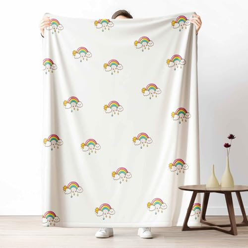 LLponhg Wohndecke mit 3D Druck Niedlich Regenbogen Flauschige Tagesdecke für das Schlafzimmer Cartoon Wolke Kuscheldecke als Überwurf für Sofa Süß Stern Flanell & Sherpa Mix Weich, 180x230 cm von LLponhg
