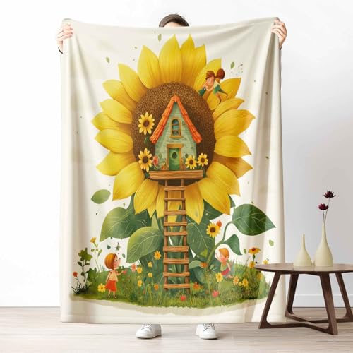 LLponhg Wohndecke mit 3D Druck Niedlich Sonnenblume Flauschige Tagesdecke für das Schlafzimmer Cartoon Haus Kuscheldecke als Überwurf für Sofa Garten Mädchen Flanell & Sherpa Mix Weich, 180x230 cm LLponhg Wohndecke mit 3D Druck Niedlich Sonnenblume Flauschige Tagesdecke für das Schlafzimmer Cartoon Haus Kuscheldecke als Überwurf für Sofa Garten Mädchen Flanell & Sherpa Mix Weich, 180x230 cm von LLponhg