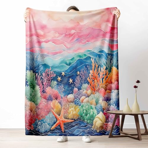Wohndecke mit 3D Druck Aquarell Korallen Flauschige Tagesdecke für das Schlafzimmer Unterwasserwelt Seestern Kuscheldecke als Überwurf für Sofa Meerestiere Hülse Flanell & Sherpa Mix Weich, 180x230 cm Wohndecke mit 3D Druck Aquarell Korallen Flauschige Tagesdecke für das Schlafzimmer Unterwasserwelt Seestern Kuscheldecke als Überwurf für Sofa Meerestiere Hülse Flanell & Sherpa Mix Weich, 180x230 cm von LLponhg