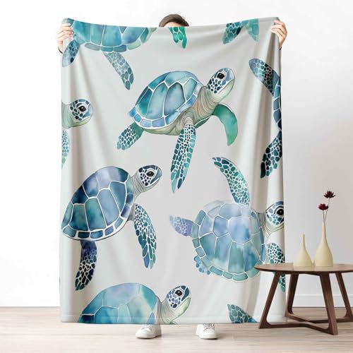 Wohndecke mit 3D Druck Aquarell Meeresschildkröten Flauschige Tagesdecke für das Schlafzimmer Meerestiere Ozean Kuscheldecke als Überwurf für Sofa Unterwasserwelt Wasser Flanell Weich, 180x230 cm von LLponhg