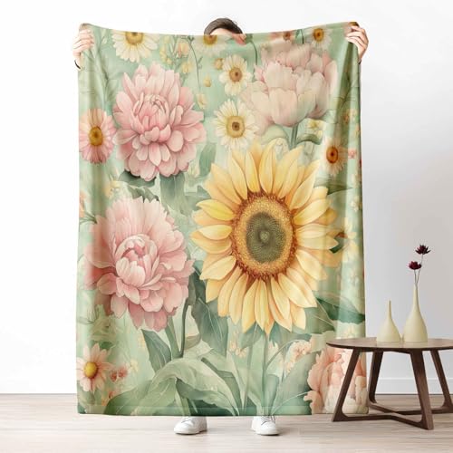 Wohndecke mit 3D Druck Aquarell Sonnenblume Flauschige Tagesdecke für das Schlafzimmer Blumen Pfingstrose Kuscheldecke als Überwurf für Sofa Garten Gänseblümchen Flanell & Sherpa Mix Weich, 180x230 cm Wohndecke mit 3D Druck Aquarell Sonnenblume Flauschige Tagesdecke für das Schlafzimmer Blumen Pfingstrose Kuscheldecke als Überwurf für Sofa Garten Gänseblümchen Flanell & Sherpa Mix Weich, 180x230 cm von LLponhg