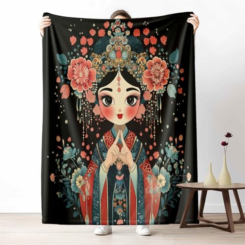 Wohndecke mit 3D Druck Asiatischer Stil Frau Flauschige Tagesdecke für das Schlafzimmer Blumenpflanzen Blume Kuscheldecke als Überwurf für Sofa Malerei Porträt Flanell & Sherpa Mix Weich, 180x230 cm Wohndecke mit 3D Druck Asiatischer Stil Frau Flauschige Tagesdecke für das Schlafzimmer Blumenpflanzen Blume Kuscheldecke als Überwurf für Sofa Malerei Porträt Flanell & Sherpa Mix Weich, 180x230 cm von LLponhg