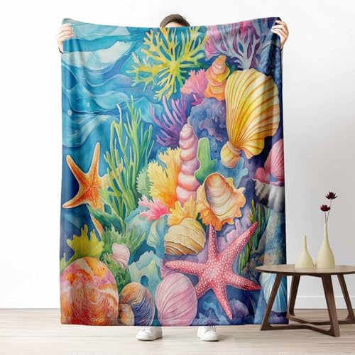 Wohndecke mit 3D Druck Meereswelt Korallen Flauschige Tagesdecke für das Schlafzimmer Aquarell Hülse Kuscheldecke als Überwurf für Sofa Meerestiere Algen Flanell & Sherpa Mix Weich, 180x230 cm Wohndecke mit 3D Druck Meereswelt Korallen Flauschige Tagesdecke für das Schlafzimmer Aquarell Hülse Kuscheldecke als Überwurf für Sofa Meerestiere Algen Flanell & Sherpa Mix Weich, 180x230 cm von LLponhg