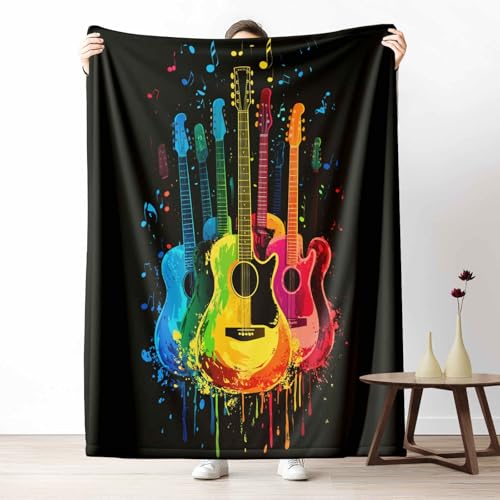 Wohndecke mit 3D Druck Musik Gitarre Flauschige Tagesdecke für das Schlafzimmer Rockmusik Musikinstrumente Kuscheldecke als Überwurf für Sofa Graffiti Musiknote Flanell & Sherpa Mix Weich, 180x230 cm von LLponhg