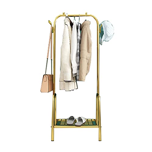 XINGLL Garderobenständer Garderobe Kleiderständer, Freistehender Metallaufhänger Benutzt Für Eingang Schlafzimmer Flur Aufhänger, 3 In 1 Design Schuhregal ( Color : Gold , Size : 60x33x147cm ) von LM-Coat rack