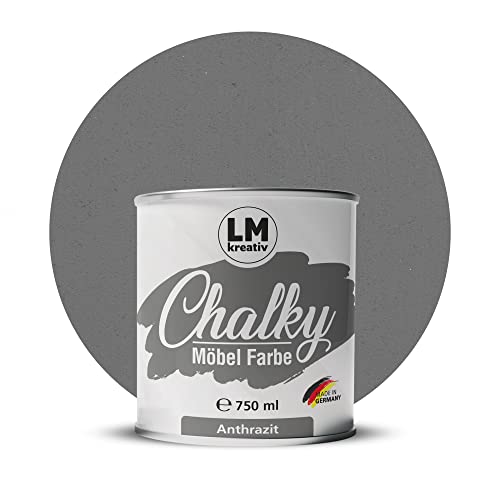 Chalky Möbelfarbe Kreidefarbe für Möbel 750 ml / 1,05 kg (Anthrazit), matt finish In- & Outdoor Kreide-Farbe für Shabby-Chic, Vintage Look, Landhaus Stil Möbel streichen von LM-Kreativ