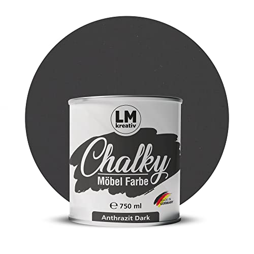 Chalky Möbelfarbe Kreidefarbe für Möbel 750 ml / 1,05 kg (Anthrazit Dark), matt finish In- & Outdoor Kreide-Farbe für Shabby-Chic, Vintage Look, Landhaus Stil Möbel streichen von LM-Kreativ